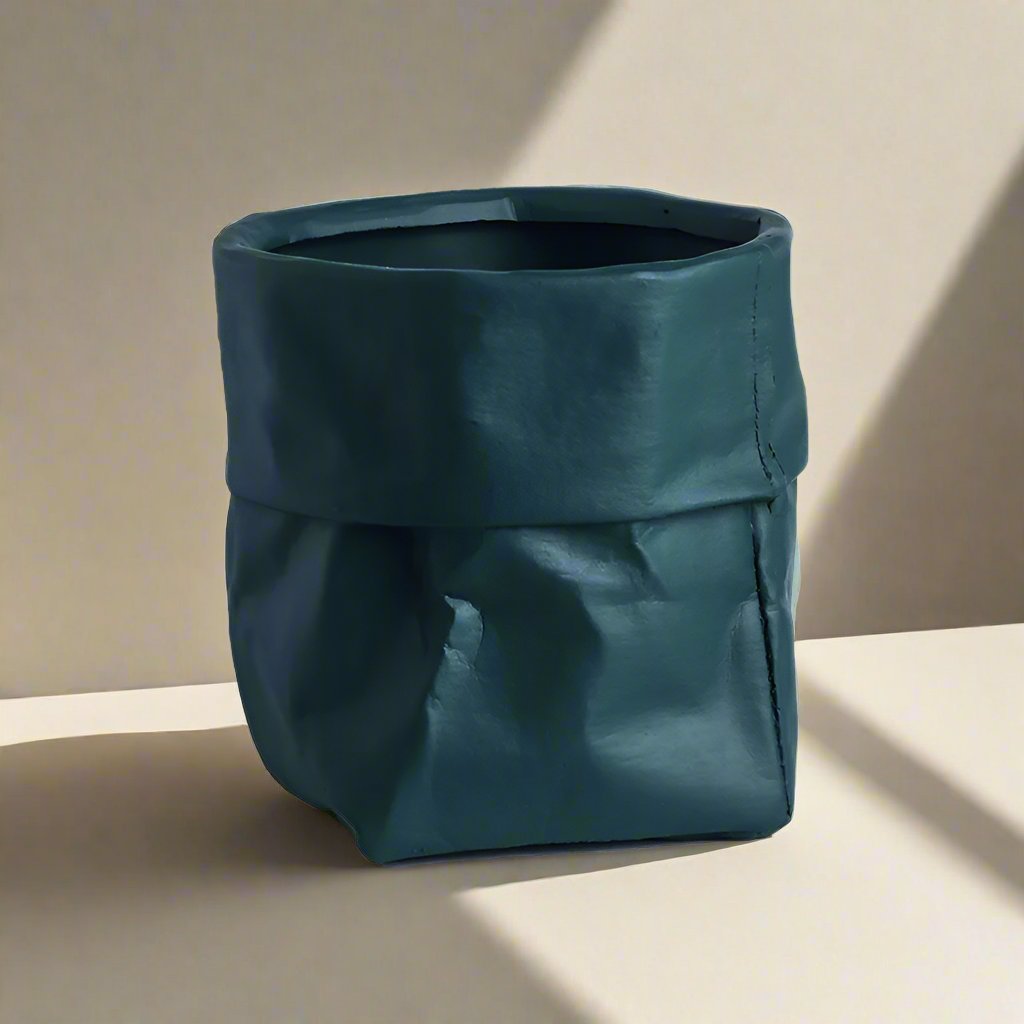 paper bag plant pots Ceramic planter paper look D16cm H16cm lightgreen