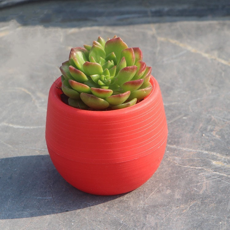 Mini Round Resin Flower Pot Solid Color Planter Home Office Decor for Succulents Cactus (Wine Red)